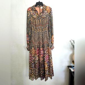 Peter Piloto Green Floral 100% Silk Maxi Button Dress Size 2